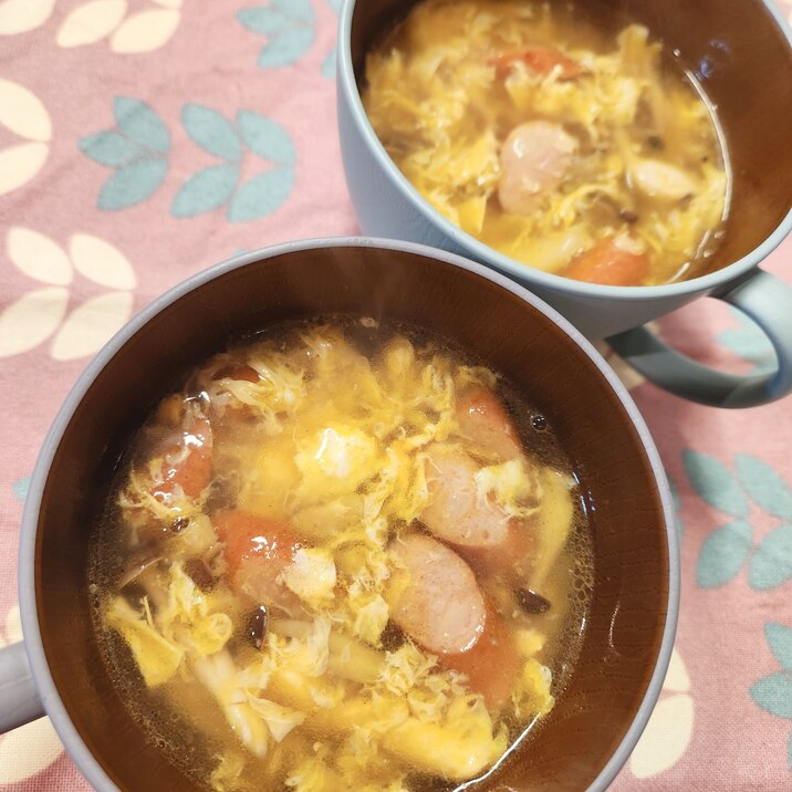 【汁物】しめじとウィンナーのカレー卵スープ